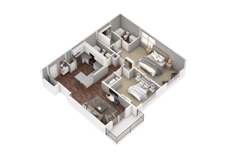 Floor plan for 2 beds, 2 baths, 1127 sqft
